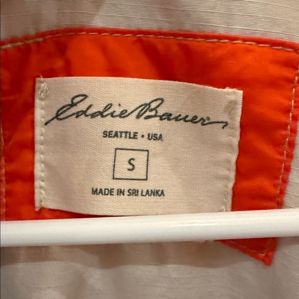 Eddie Bauer cotton canvas tan safari shirt jacket Orange trim women’s S - Picture 3 of 11